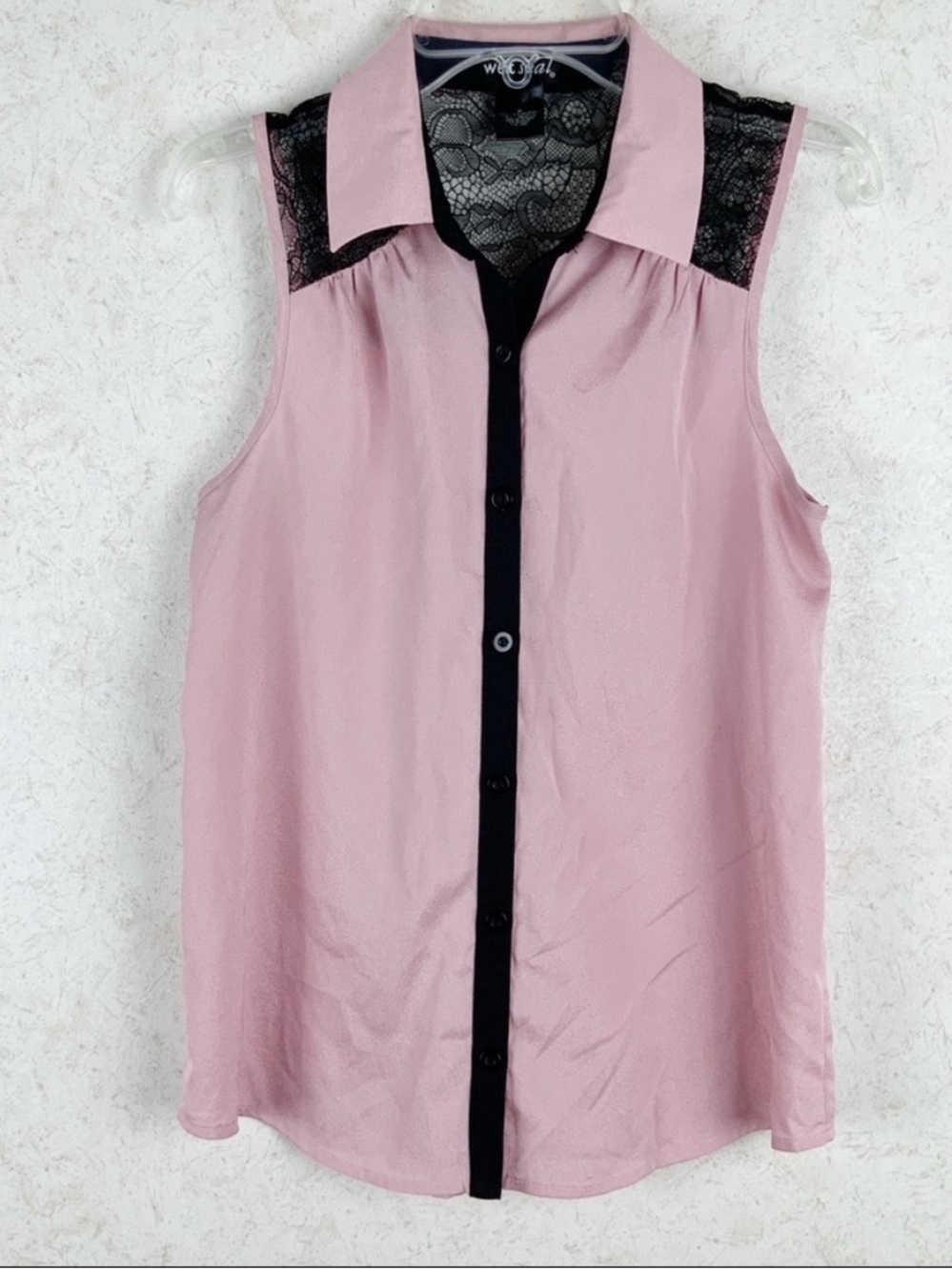 Wet Seal button up floral lace back pink sleeveless top y2k Whimsigoth coquette